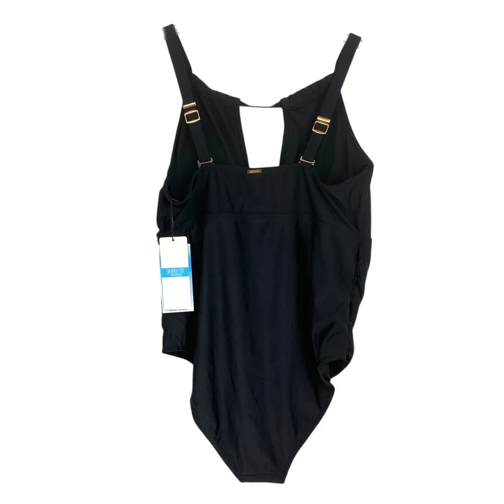 NWT Simply Fit Swimwear High Neck Ruched One Piece Swimsuit Plus Sz 3X Black NEW